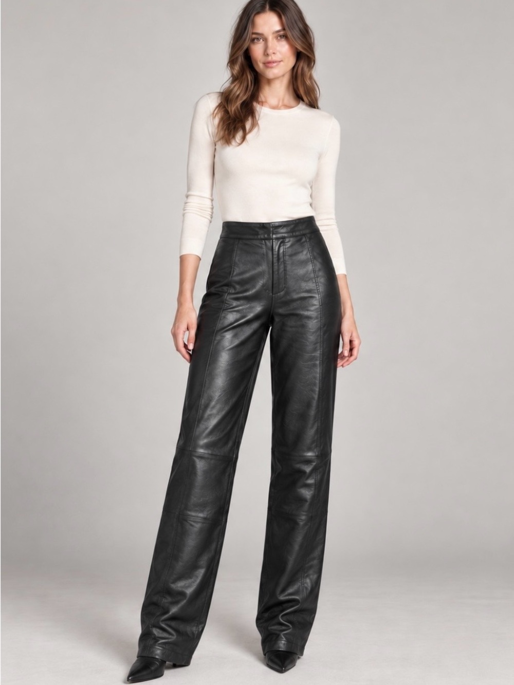 Vintage Y2K Chadwick’s Black Genuine Leather High Rise Straight Leg Pants 8 Long